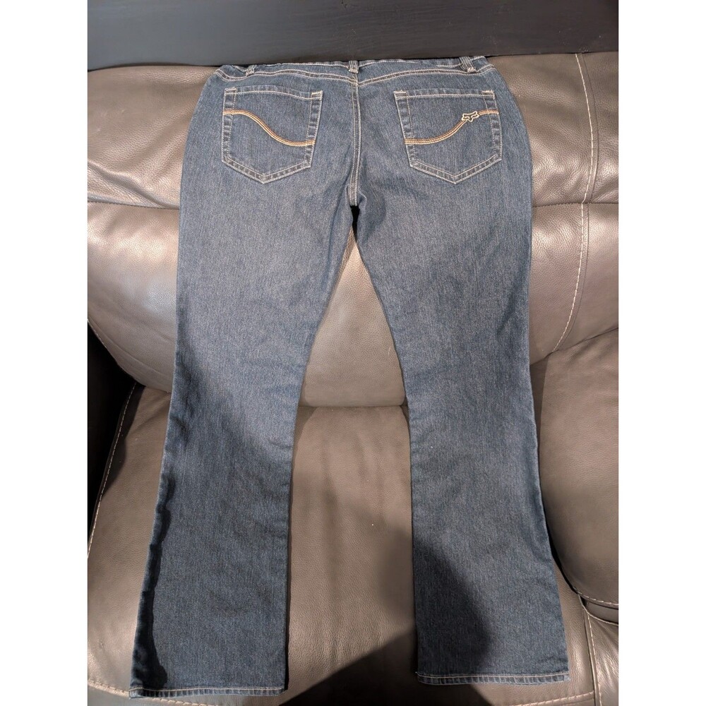 Fox Denim Jeans Size 7 Dark Wash Low Rise Bootcut Y2K Moto Stretch Denim